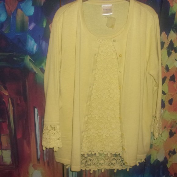 Blair Sweaters - Yellow Two-In-One 100% Cotton Cardigan *** (SALE-$15)